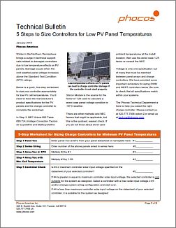 Size Controllers for Low PV Panel Temperatures