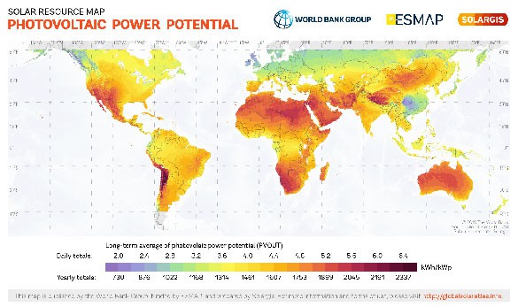 Solar Resource Map showing photovoltaic power potential